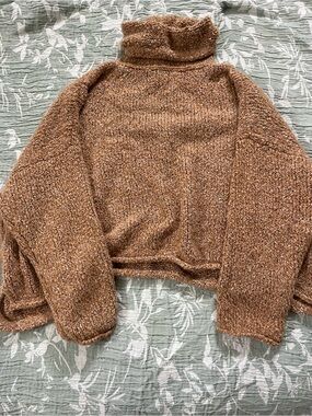 By Together Chunky Cropped Turtleneck Sweater in Camel